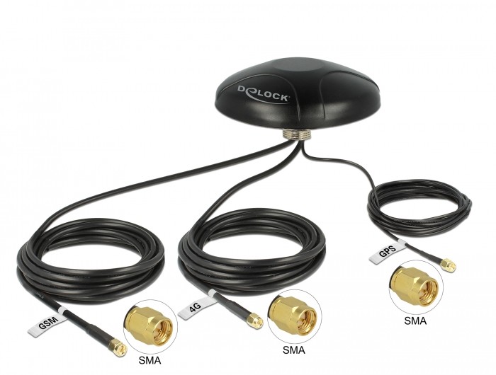 Delock Multiband LTE UMTS GSM GPS Antenne 3 x SMA Stecker omnidirektional Dachmontage schwarz outdoor Delock Multiband LTE UMTS GSM GPS Antenne 3 x SMA Stecker omnidirektional Dachmontage schwarz outdoor