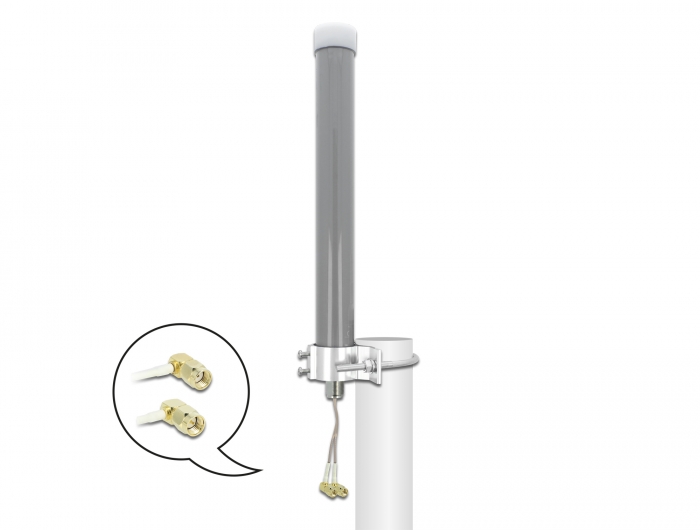 Delock Multiband LTE WLAN 2,4 GHz Antenne 1 x SMA Stecker 1 x RP-SMA Stecker 2 - 3 dBi 2 x 20 cm RG-178 omnidirektional outdoor grau Delock Multiband LTE WLAN 2,4 GHz Antenne 1 x SMA Stecker 1 x RP-SMA Stecker 2 - 3 dBi 2 x 20 cm RG-178 omnidirektional outdoor grau