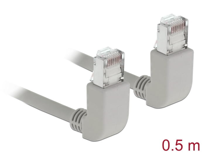 Delock Netzwerkkabel RJ45 Cat.6A S/FTP oben / oben gewinkelt 0,5 m