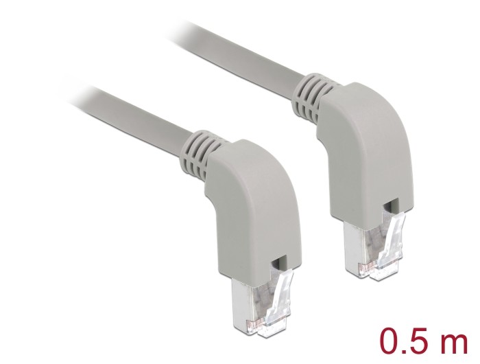 Delock Netzwerkkabel RJ45 Cat.6A S/FTP unten / unten gewinkelt 0,5 m