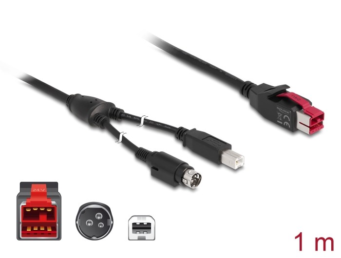 Delock PoweredUSB Kabel Stecker 24 V > USB Typ-B Stecker + Hosiden Mini-DIN 3 Pin Stecker 1 m für POS Drucker und Terminals Delock PoweredUSB Kabel Stecker 24 V > USB Typ-B Stecker + Hosiden Mini-DIN 3 Pin Stecker 1 m für POS Drucker und Terminals