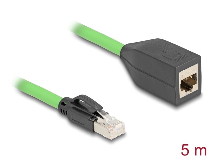 Delock RJ45 Netzwerk Verlängerungskabel Cat.6A Stecker zu Buchse SF/UTP schleppkettentauglich PUR (TPU) 5 m grün
