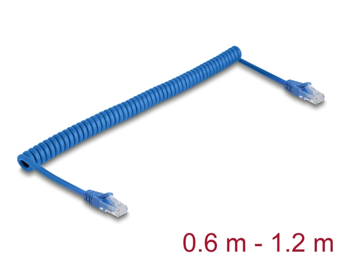 Delock RJ45 Spiralkabel Stecker zu Stecker Cat.6 UTP 0,6 m bis 1,2 m blau Delock RJ45 Spiralkabel Stecker zu Stecker Cat.6 UTP 0,6 m bis 1,2 m blau