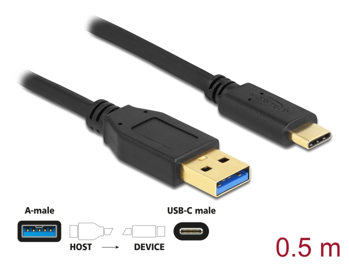 Delock SuperSpeed USB 10 Gbps (USB 3.2 Gen 2) Kabel Typ-A zu USB Type-C™ 0,5 m