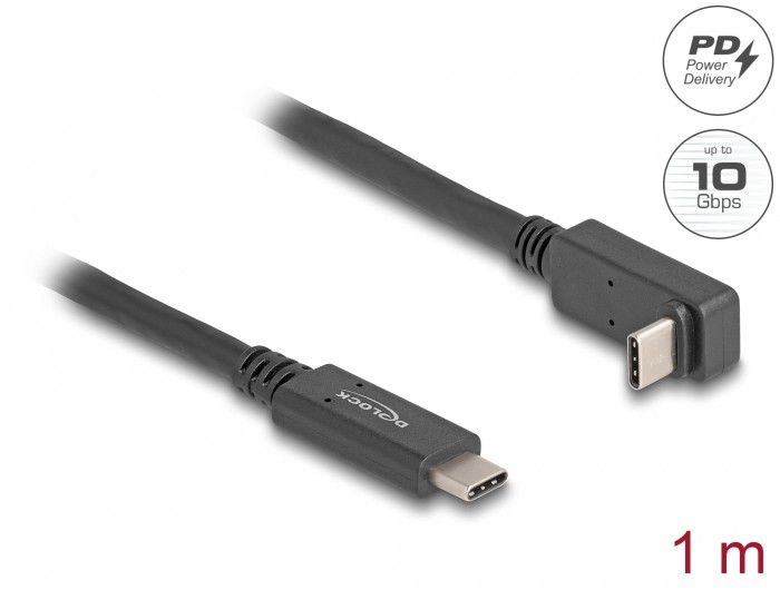 Delock USB 10 Gbps Kabel USB Type-C™ Stecker zu USB Type-C™ Stecker gewinkelt oben / unten 1 m 4K PD 60 W mit E-Marker