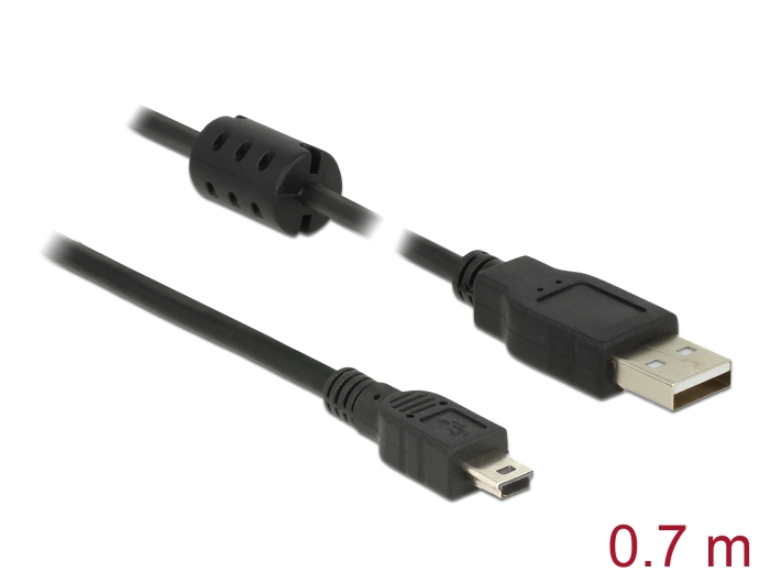 Delock USB 2.0 Kabel Typ-A Stecker zu USB 2.0 Mini-B Stecker 0,7 m schwarz Delock USB 2.0 Kabel Typ-A Stecker zu USB 2.0 Mini-B Stecker 0,7 m schwarz