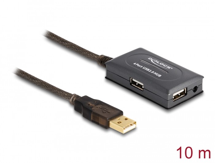 Delock USB 2.0 Verlängerungskabel 10 m aktiv mit 4 Port Hub Delock USB 2.0 Verlängerungskabel 10 m aktiv mit 4 Port Hub
