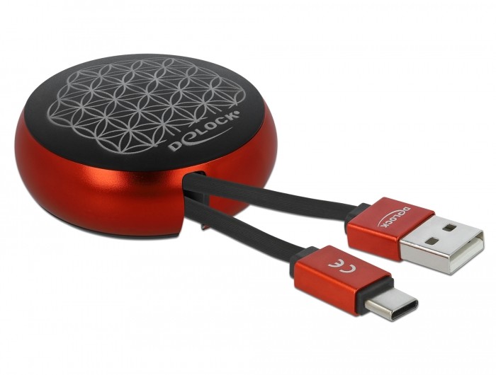 Delock USB Aufrollkabel Typ-A zu USB-C™ schwarz / rot