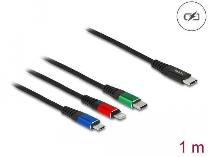 Delock USB Ladekabel 3 in 1 USB Type-C™ zu Lightning™ / Micro USB / USB Type-C™ 1 m