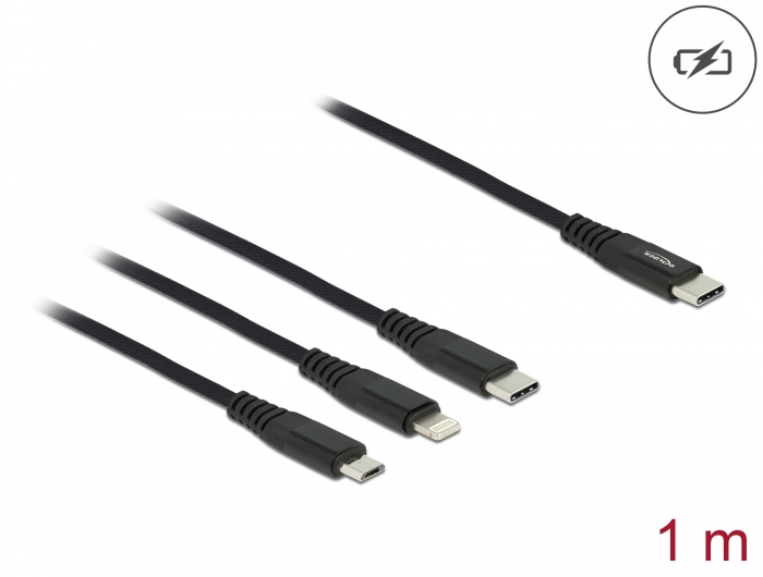 Delock USB Ladekabel 3 in 1 USB Type-C™ zu Lightning™ / Micro USB / USB Type-C™ 1 m