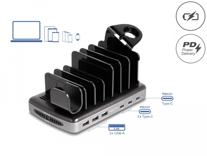Delock USB Ladestation mit 3 x USB Type-C™ PD + 3 x USB Typ-A (112 W)
