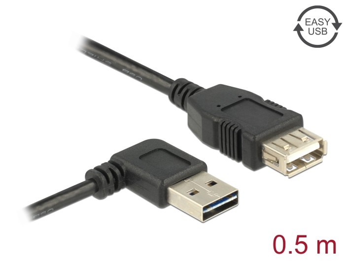 Delock Verlängerungskabel EASY-USB 2.0 Typ-A Stecker gewinkelt links / rechts > USB 2.0 Typ-A Buchse 0,5 m Delock Verlängerungskabel EASY-USB 2.0 Typ-A Stecker gewinkelt links / rechts > USB 2.0 Typ-A Buchse 0,5 m