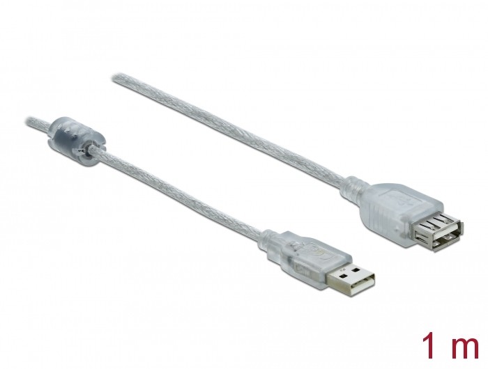 Delock Verlängerungskabel USB 2.0 Typ-A Stecker > USB 2.0 Typ-A Buchse 1 m transparent