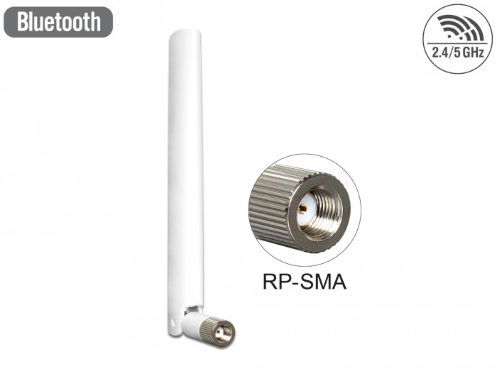 Delock WLAN 802.11 ac/a/b/g/n Antenne RP-SMA Stecker 2 - 5 dBi omnidirektional mit Kippgelenk weiß