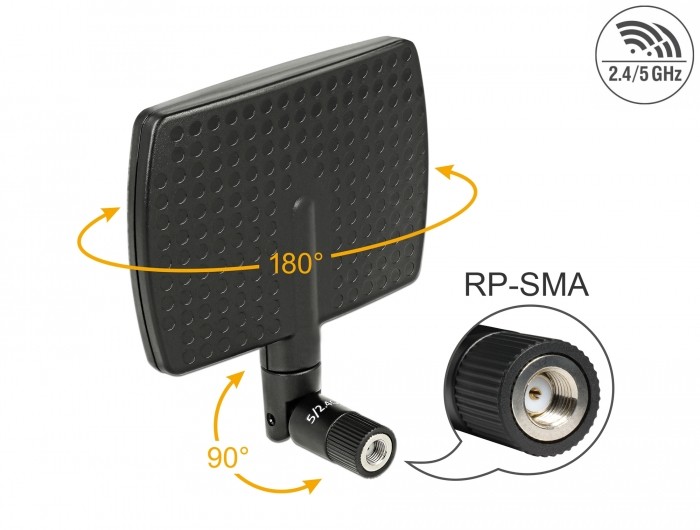 Delock WLAN 802.11 ac/a/b/g/n Antenne RP-SMA Stecker 5 - 7 dBi direktional mit Kippgelenk schwarz