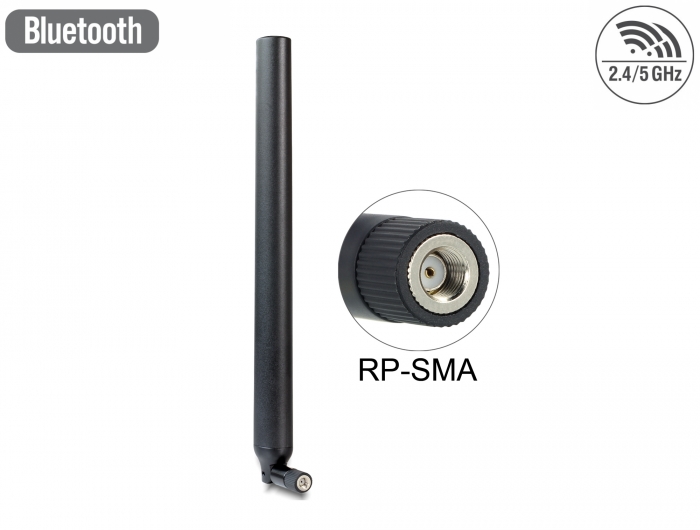 Delock WLAN 802.11 ac/a/h/b/g/n Antenne RP-SMA Stecker 5,5 - 9 dBi omnidirektional mit Kippgelenk schwarz