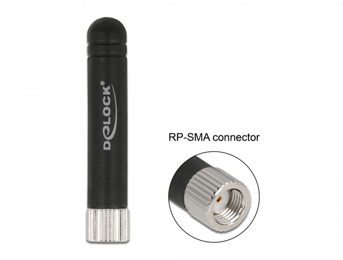 Delock WLAN 802.11 b/g/n Antenne RP-SMA Stecker 1,7 - 3,7 dBi omnidirektional starr mit flexiblem Material schwarz