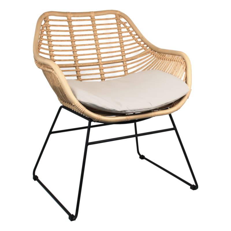 Dining Gartenstuhl Rattan Korbgeflecht mit Polster Aluminium Beige Schwarz von Default