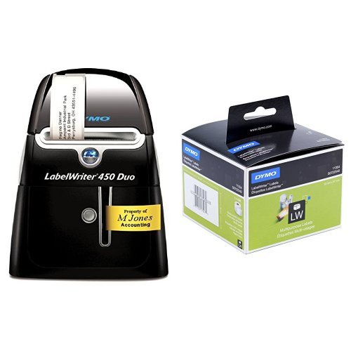 Dymo LabelWriter 450 Duo Etikettendrucker + 1 Rolle (mit 1000 Mehrzweck-Etiketten, 57 x 32 mm, schwarzer Druck auf weiß)