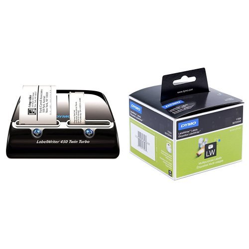 Dymo LabelWriter 450 Twin Turbo Etikettendrucker + 2 Rollen (mit 1000 Mehrzweck-Etiketten, 57 x 32 mm, schwarzer Druck auf weiß)