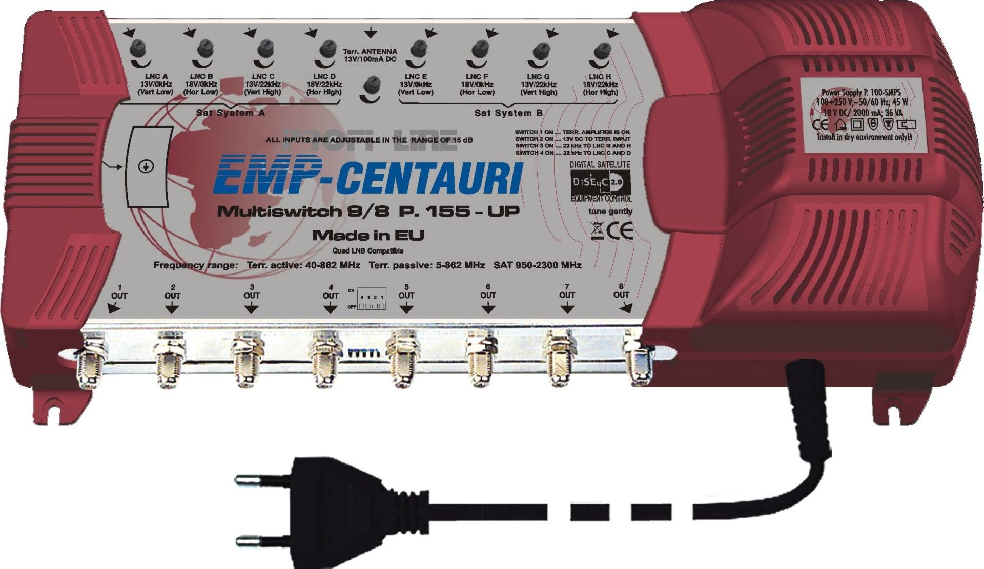 EMP Centauri Profi-Line Multischalter MS 9/8 PIU-5 für 2 Satelliten und 8 Teilnehmer mit Netzteil EMP Centauri Profi-Line Multischalter MS 9/8 PIU-5 für 2 Satelliten und 8 Teilnehmer mit Netzteil von EMP-Centauri