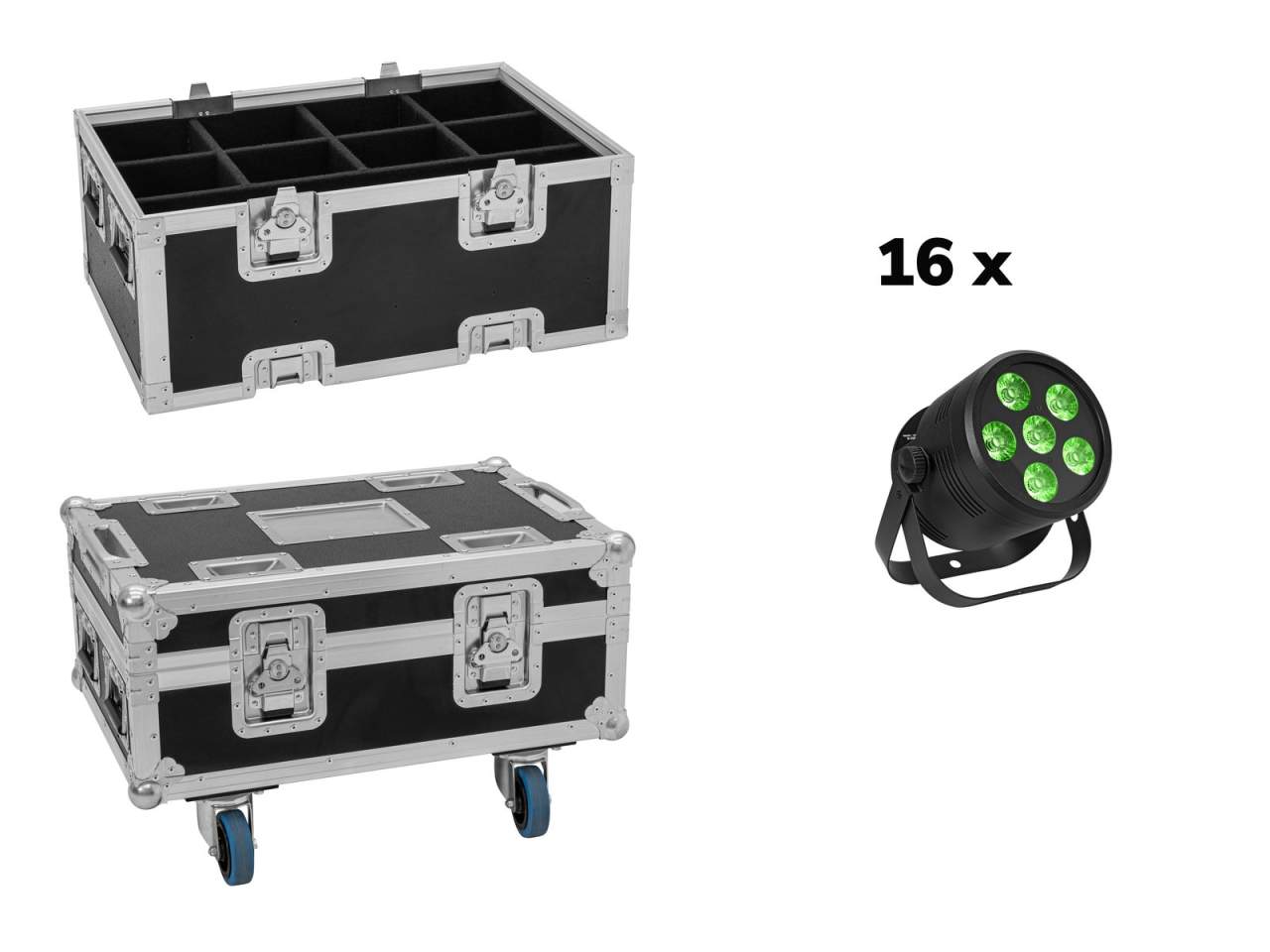 EUROLITE Set 16x LED Silent Par 6 QCL Floor sw + Case EUROLITE Set 16x LED Silent Par 6 QCL Floor sw + Case