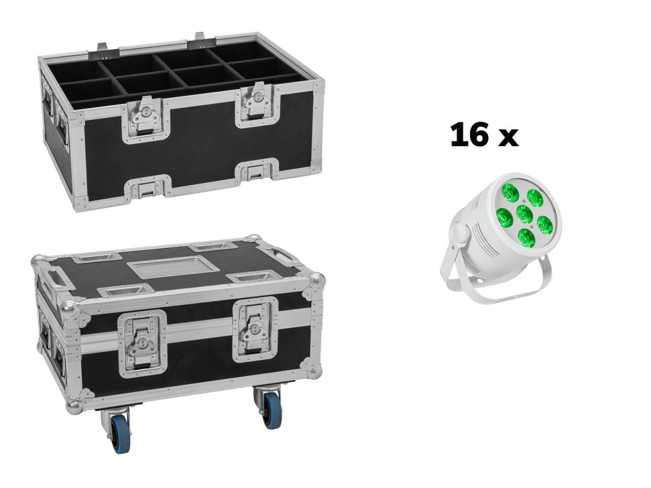 EUROLITE Set 16x LED Silent Par 6 QCL Floor ws + Case EUROLITE Set 16x LED Silent Par 6 QCL Floor ws + Case