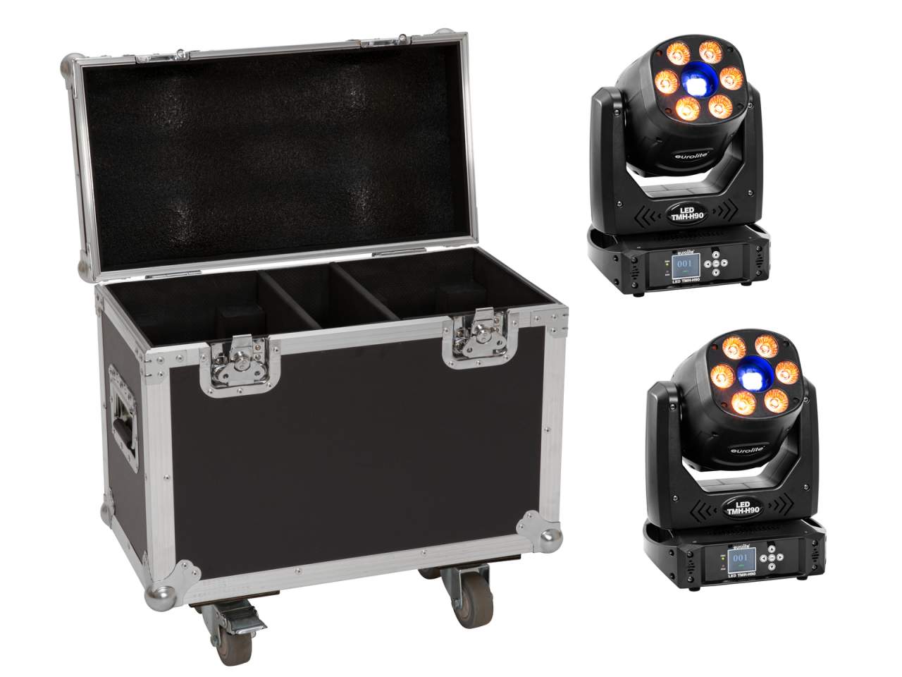 EUROLITE Set 2x LED TMH-H90 + Case mit Rollen EUROLITE Set 2x LED TMH-H90 + Case mit Rollen