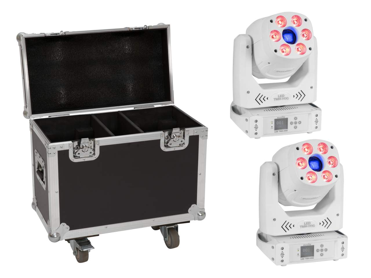 EUROLITE Set 2x LED TMH-H90 Hybrid Moving-Head Spot/Wash COB ws + Case EUROLITE Set 2x LED TMH-H90 Hybrid Moving-Head Spot/Wash COB ws + Case