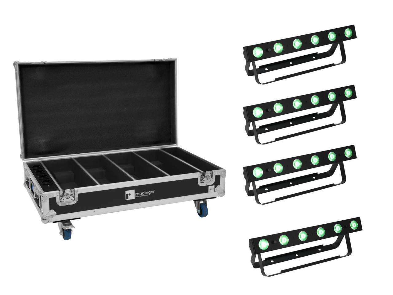 EUROLITE Set 4x AKKU Bar-6 QCL + Flightcase mit Ladefunktion EUROLITE Set 4x AKKU Bar-6 QCL + Flightcase mit Ladefunktion
