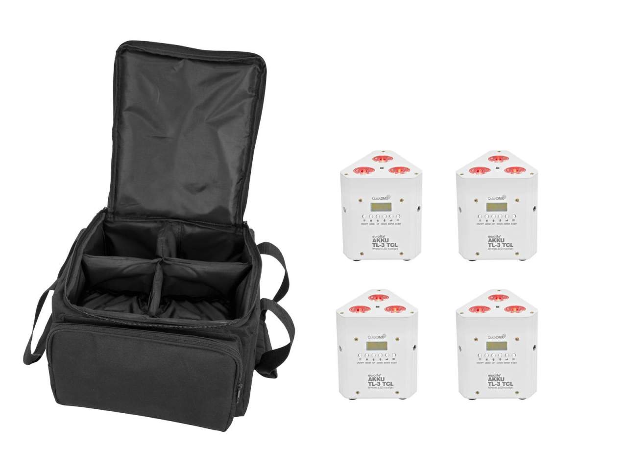 EUROLITE Set 4x AKKU TL-3 TCL wei? + SB-4 Soft-Bag EUROLITE Set 4x AKKU TL-3 TCL wei? + SB-4 Soft-Bag
