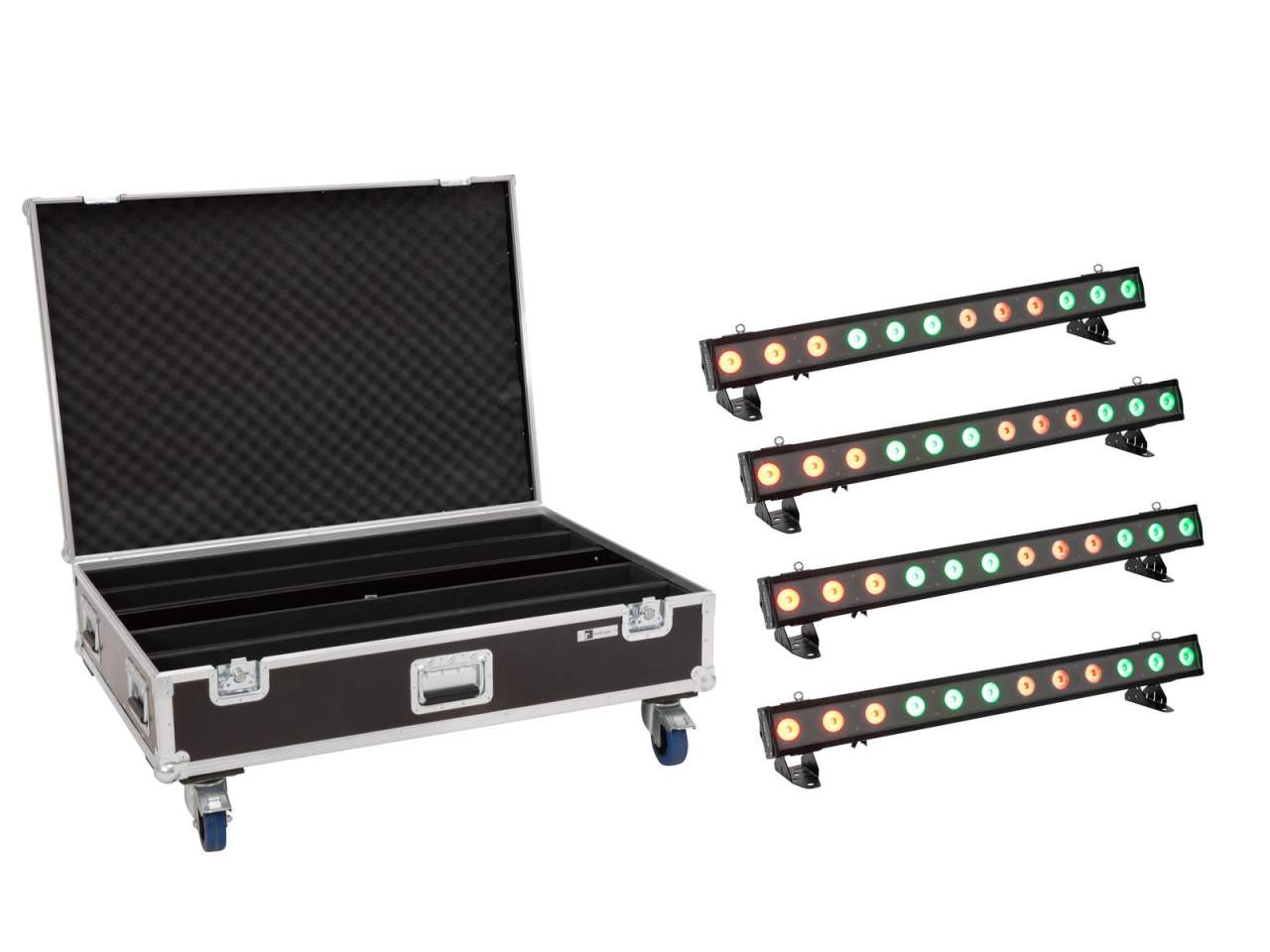 EUROLITE Set 4x LED IP T-PIX 12 HCL Leiste + Case mit Rollen EUROLITE Set 4x LED IP T-PIX 12 HCL Leiste + Case mit Rollen