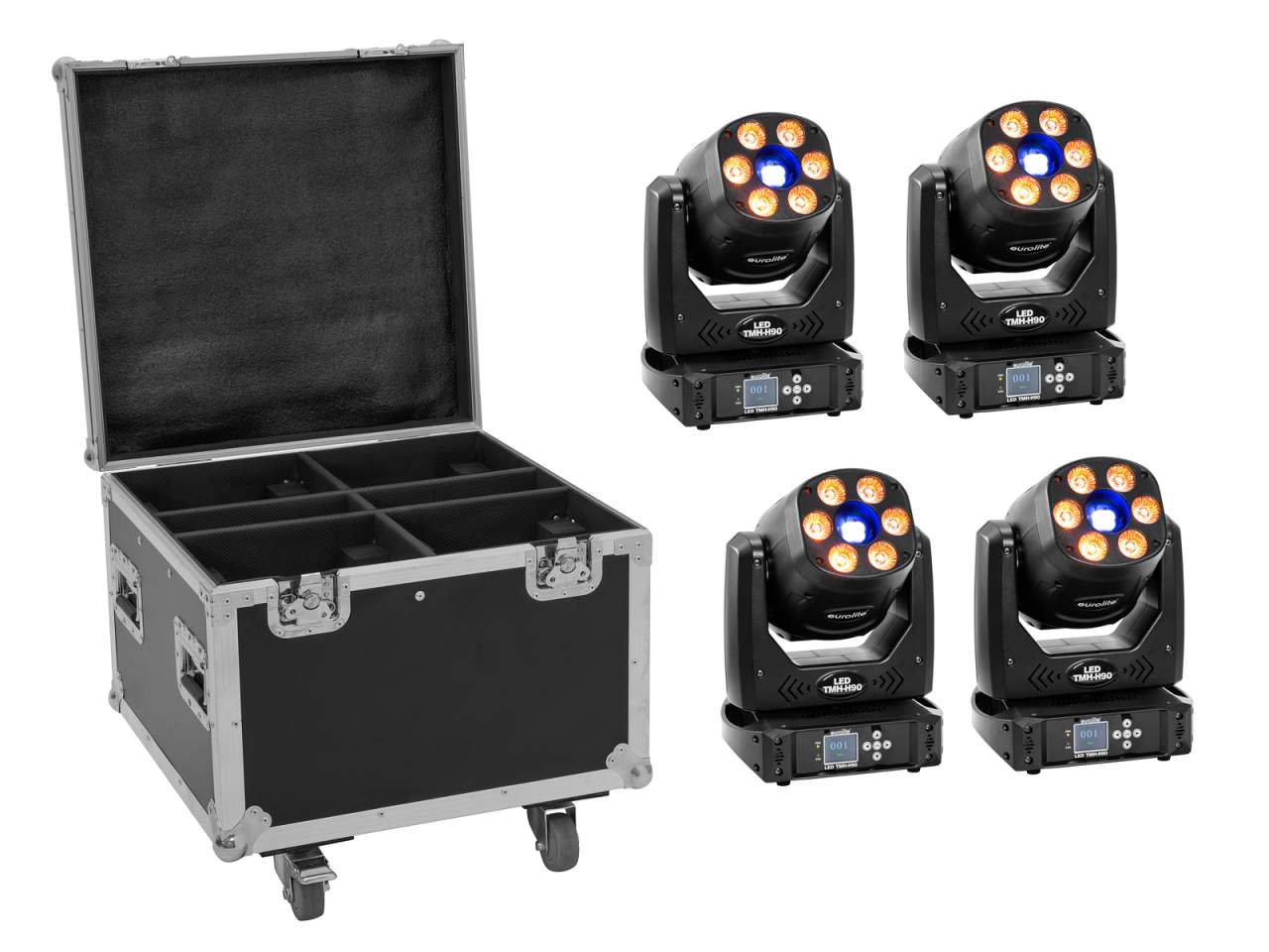 EUROLITE Set 4x LED TMH-H90 + Case mit Rollen EUROLITE Set 4x LED TMH-H90 + Case mit Rollen