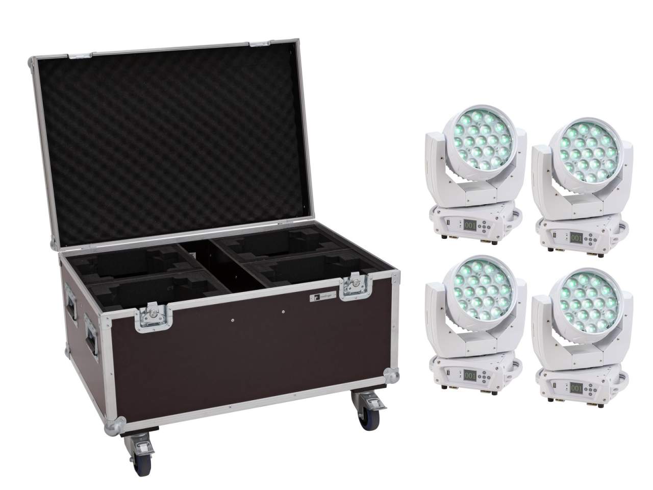 EUROLITE Set 4x LED TMH-X4 Moving-Head Wash Zoom ws + Case mit Rollen