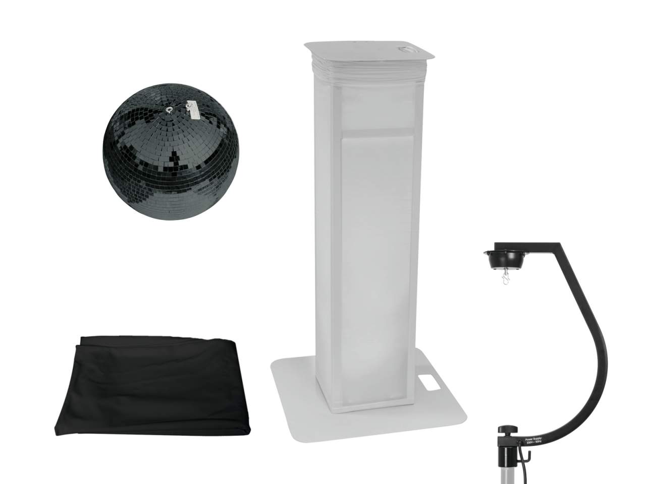 EUROLITE Set Spiegelkugel 30cm schwarz mit Stage Stand variabel + Cover schwarz EUROLITE Set Spiegelkugel 30cm schwarz mit Stage Stand variabel + Cover schwarz
