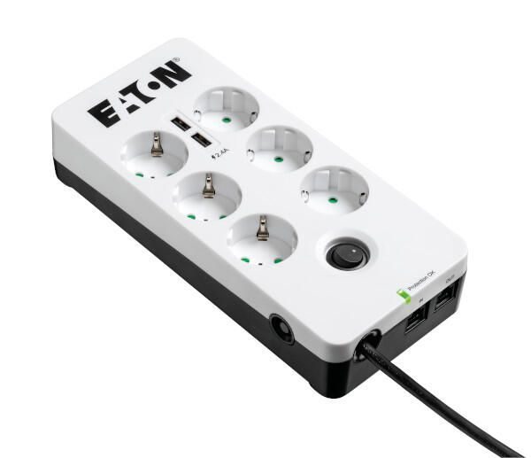 Eaton Steckdosenleiste 6fach mit RJ-11 Telefonstecker und USB-Anschlüsse 1.5m weiß