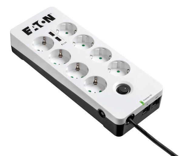 Eaton Steckdosenleiste 8fach mit RJ-11 Telefonstecker und USB-Anschlüsse 1.5m weiß