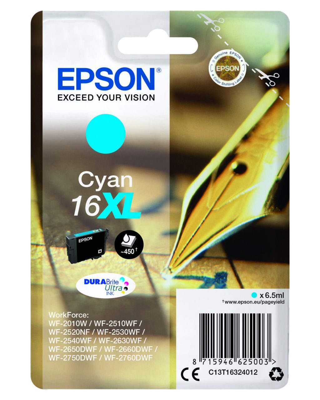 Epson Original 16XL Füller Druckerpatrone - cyan (C13T16324012)