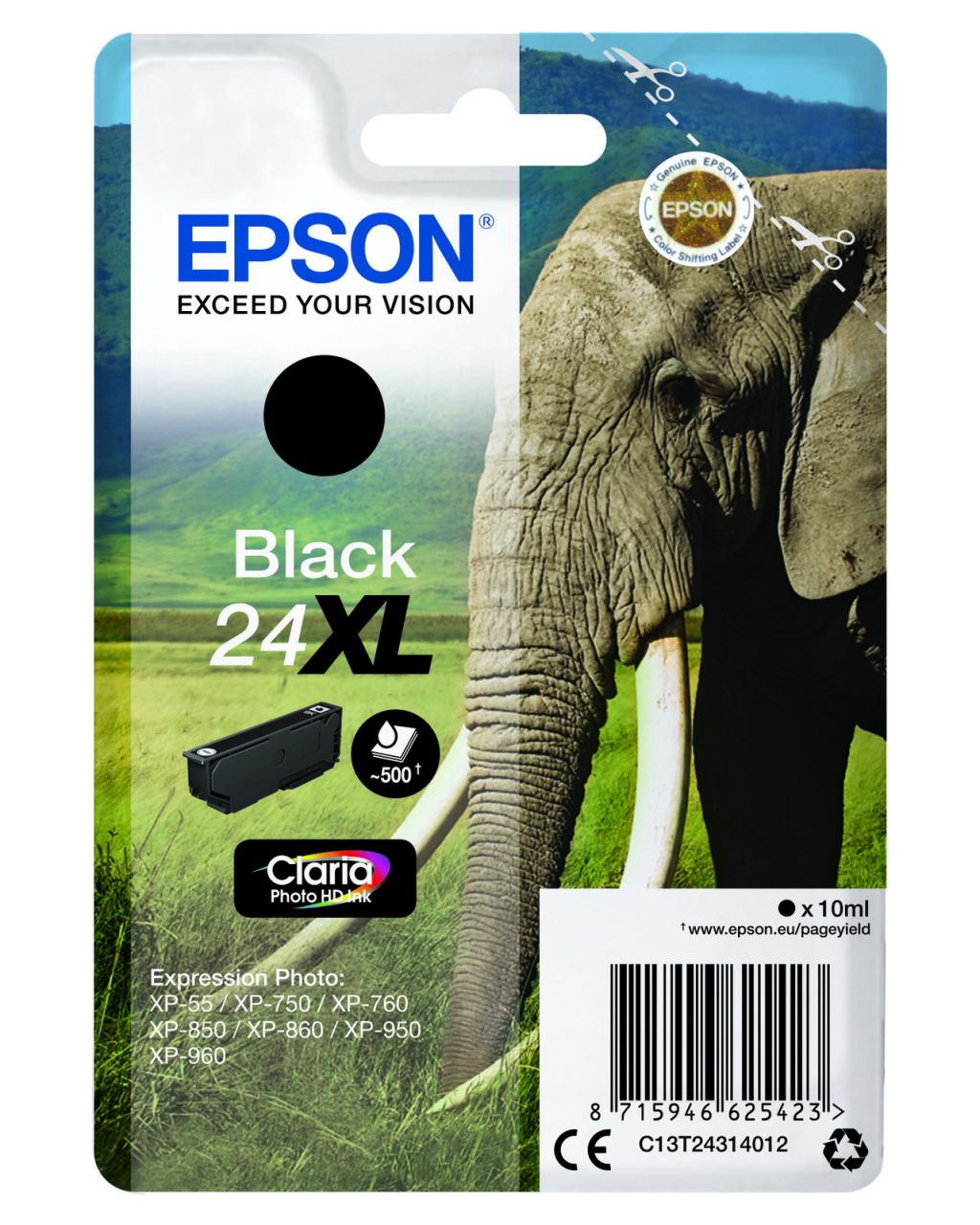 Epson Original 24XL Elefant Druckerpatrone schwarz 500 Seiten 10ml (C13T24314012)