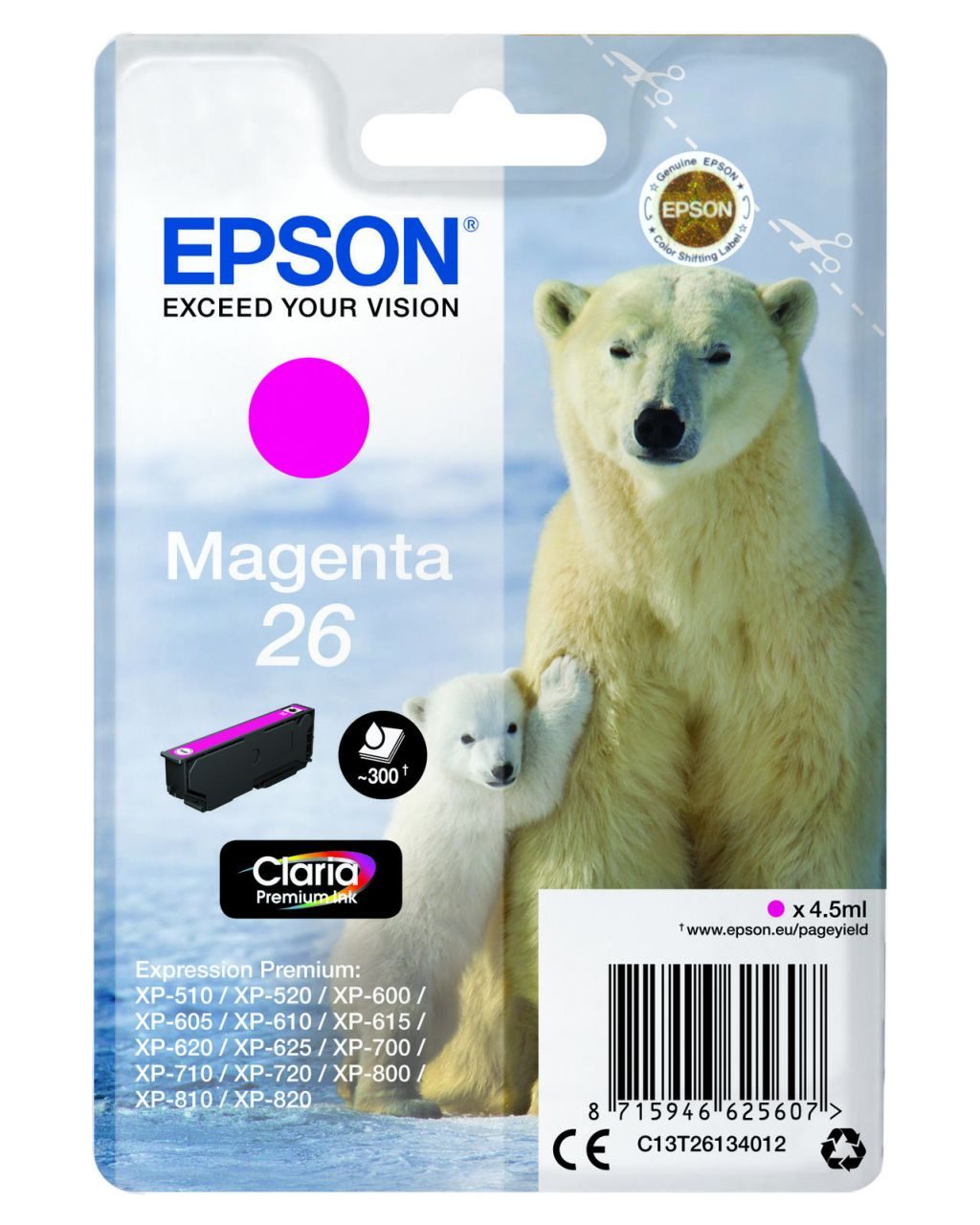 Epson Original 26 Eisbär Druckerpatrone magenta 300 Seiten 4,5ml (C13T26134012)