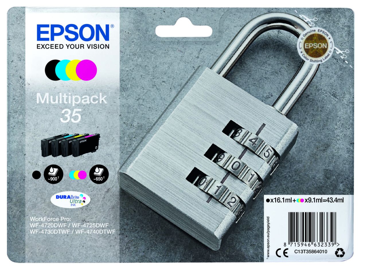 Epson Original 35 Schloss Druckerpatronen 4er Multipack schwarz cyan magenta gelb (C13T35864010)