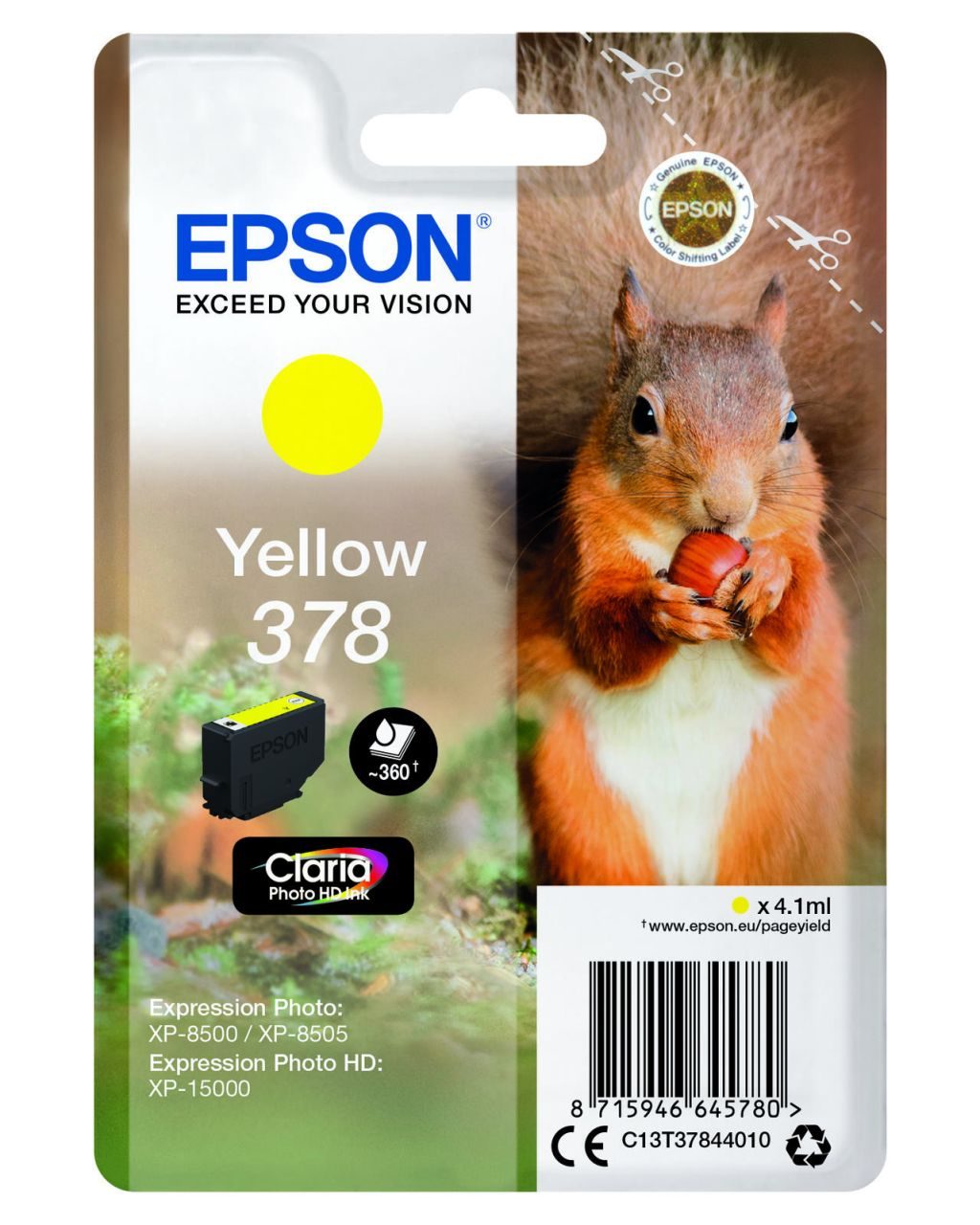 Epson Original 378 Eichhörnchen Druckerpatrone gelb 360 Seiten 4,1ml (C13T37844010)