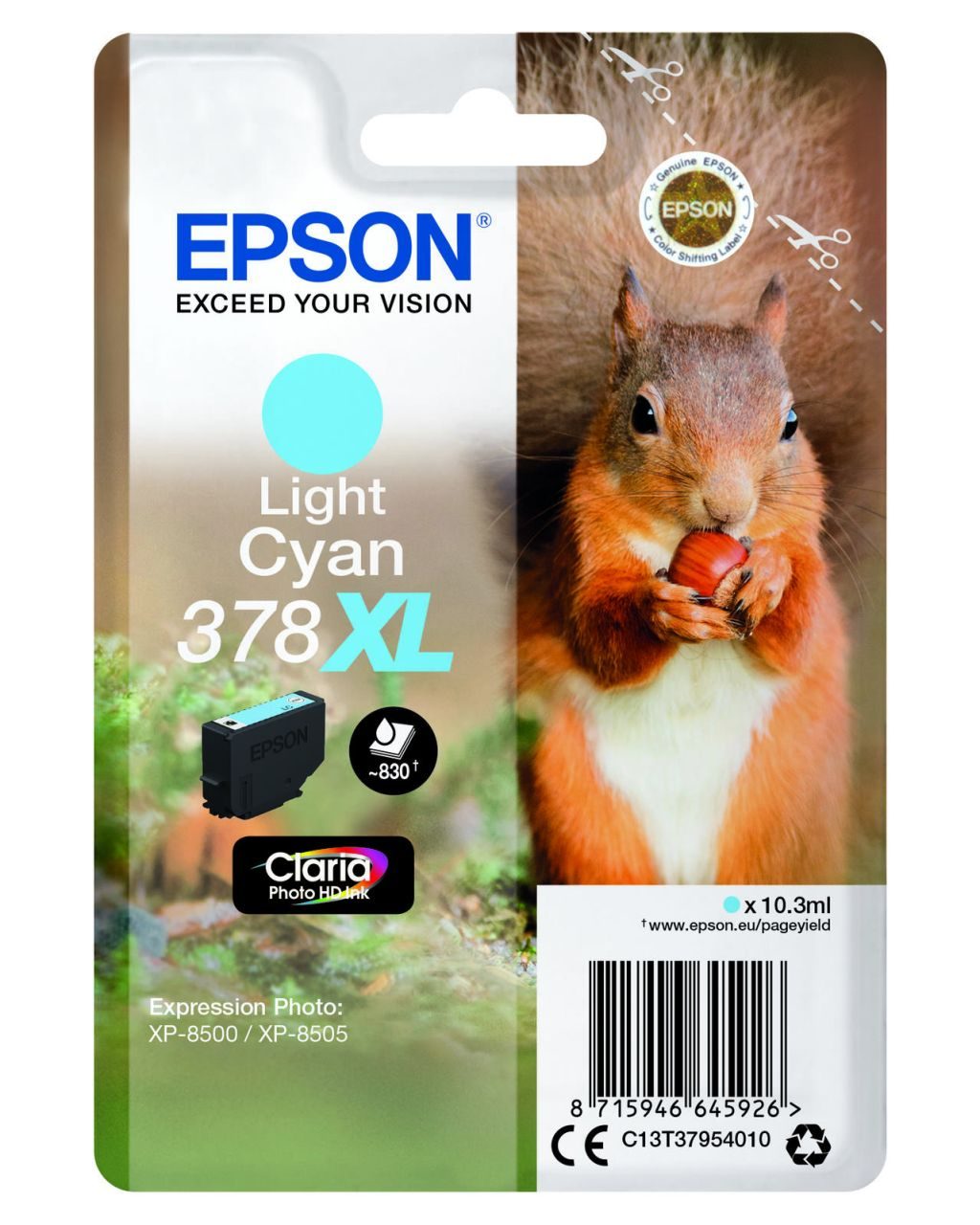 Epson Original 378XL Eichhörnchen Druckerpatrone cyan hell 830 Seiten 10,3ml (C13T37954010)