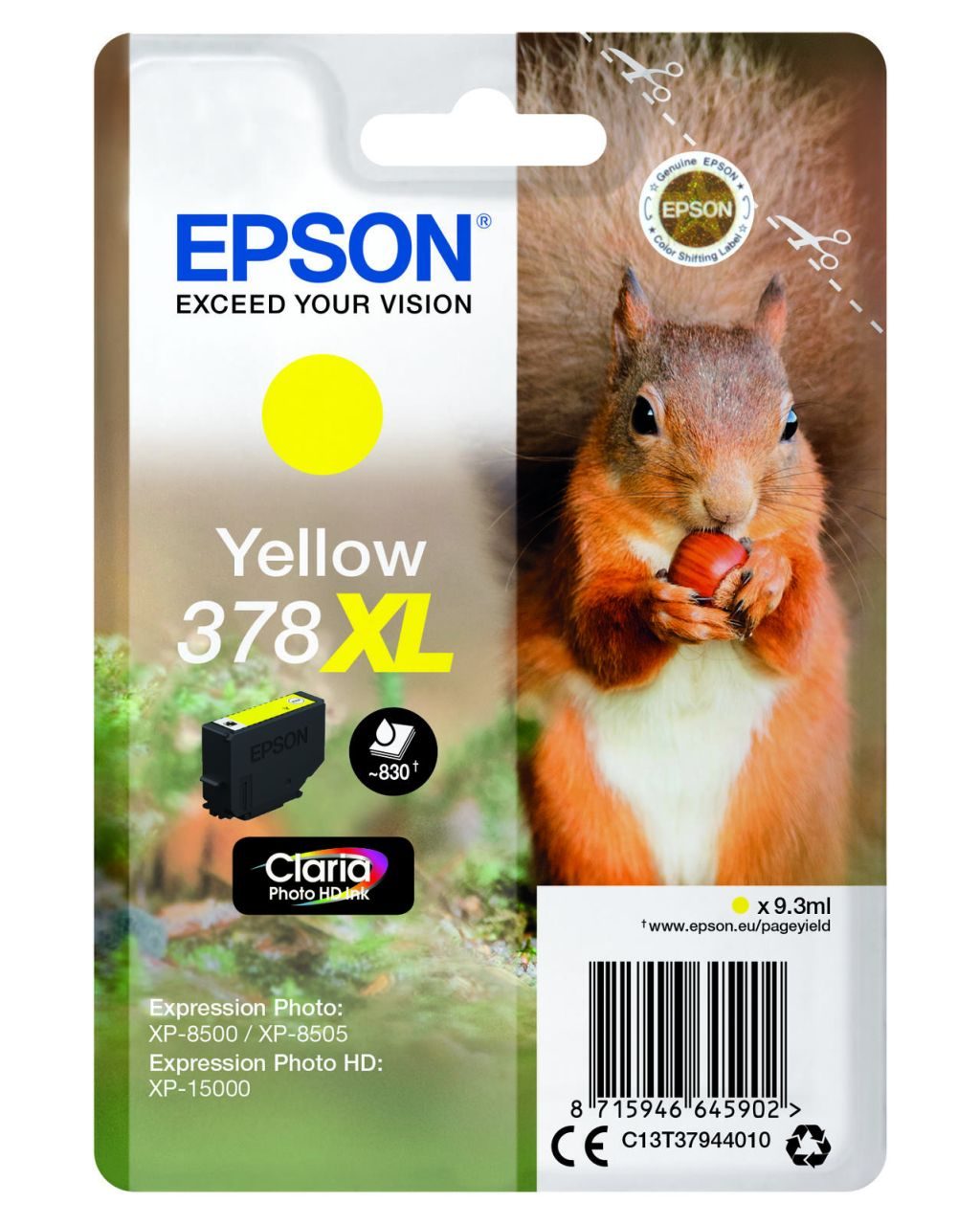 Epson Original 378XL Eichhörnchen Druckerpatrone gelb 830 Seiten 9,3ml (C13T37944010)