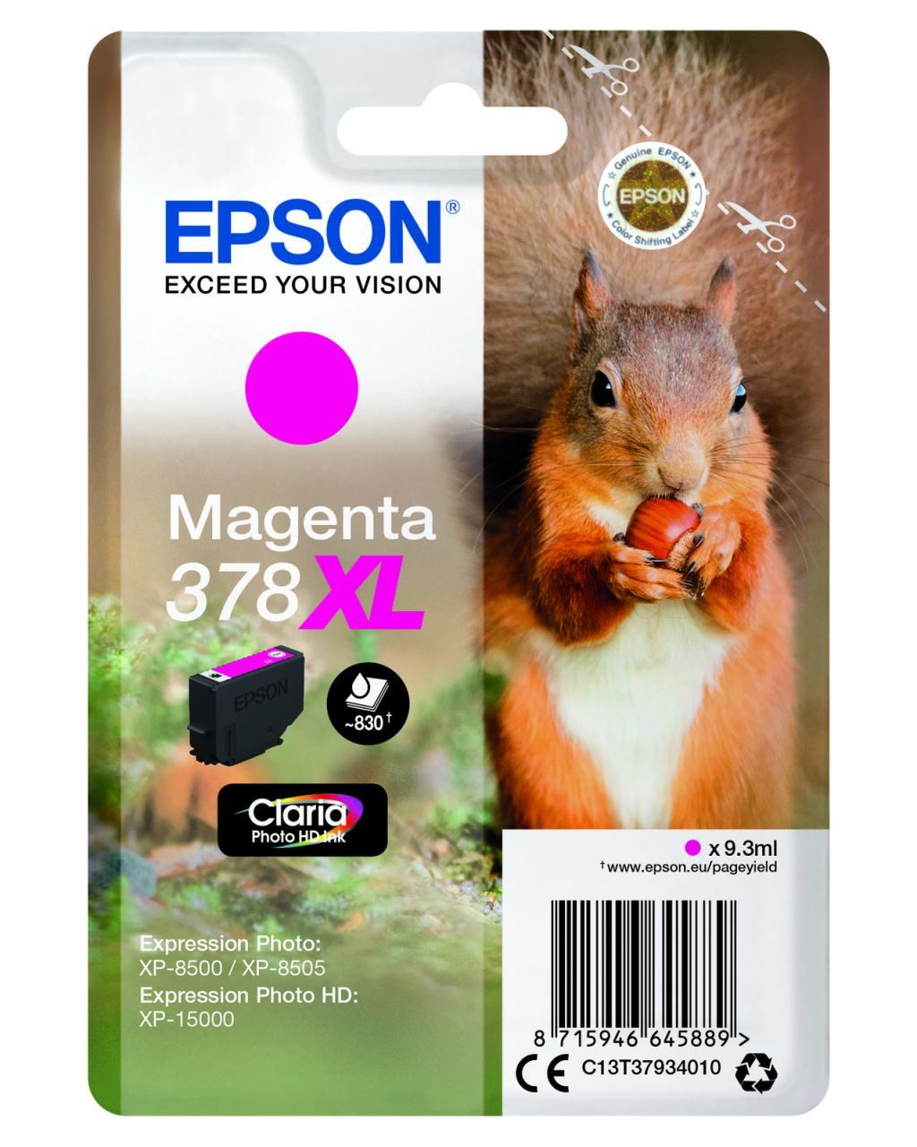 Epson Original 378XL Eichhörnchen Druckerpatrone magenta 830 Seiten 9,3ml (C13T37934010)