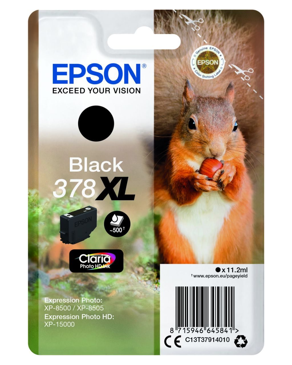 Epson Original 378XL Eichhörnchen Druckerpatrone schwarz 500 Seiten 11,2ml (C13T37914010)