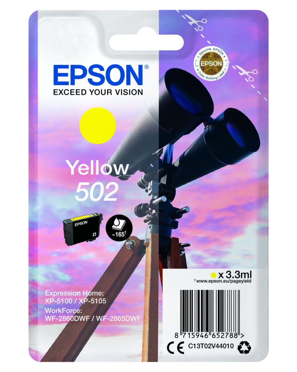 Epson Original 502 Fernglas Druckerpatrone - gelb (C13T02V44010)