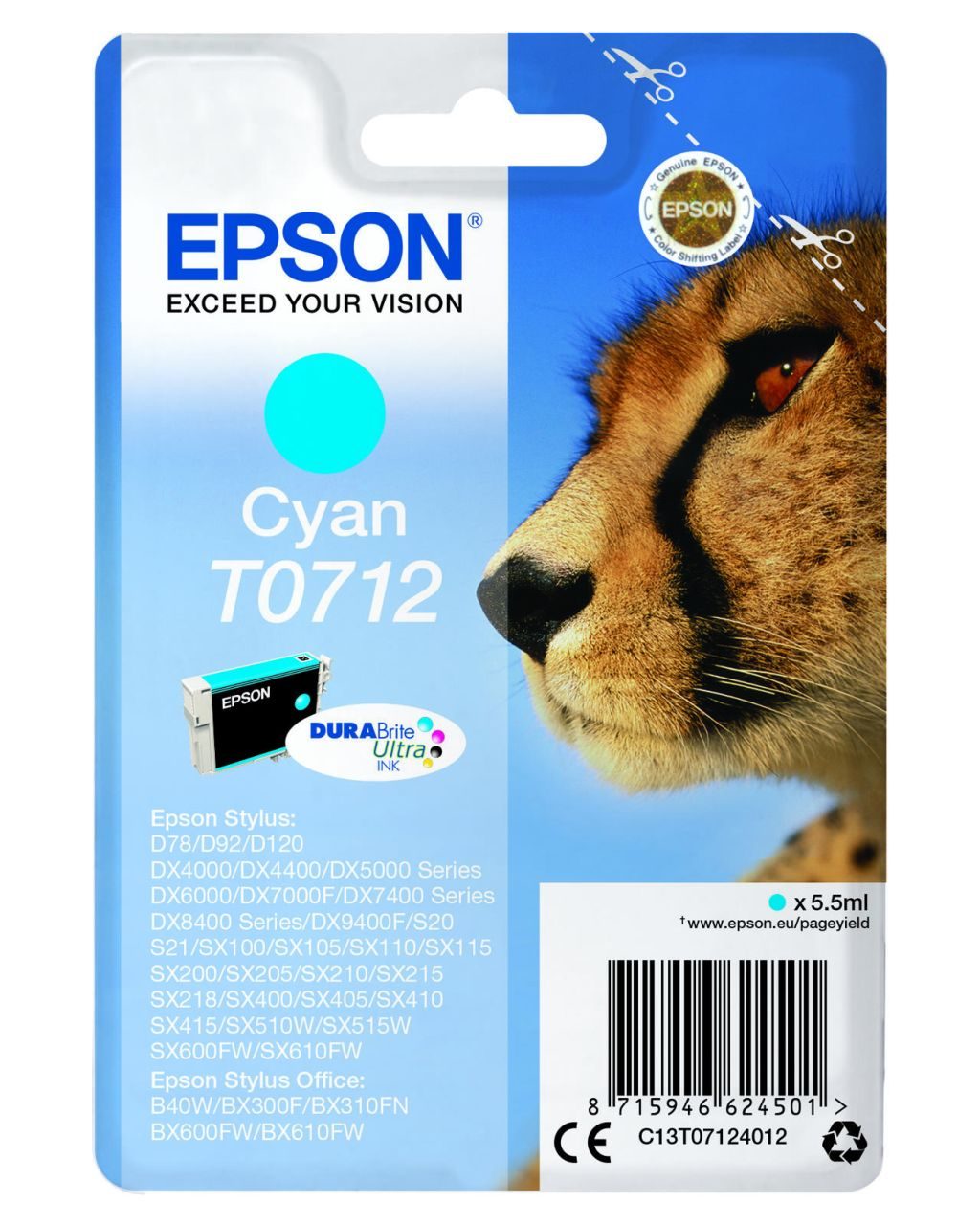 Epson Original T0712 Gepard Druckerpatrone - cyan (C13T07124012)