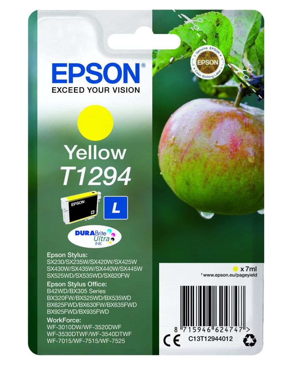 Epson Original T1294 Apfel Druckerpatrone gelb 616 Seiten 7ml (C13T12944012)