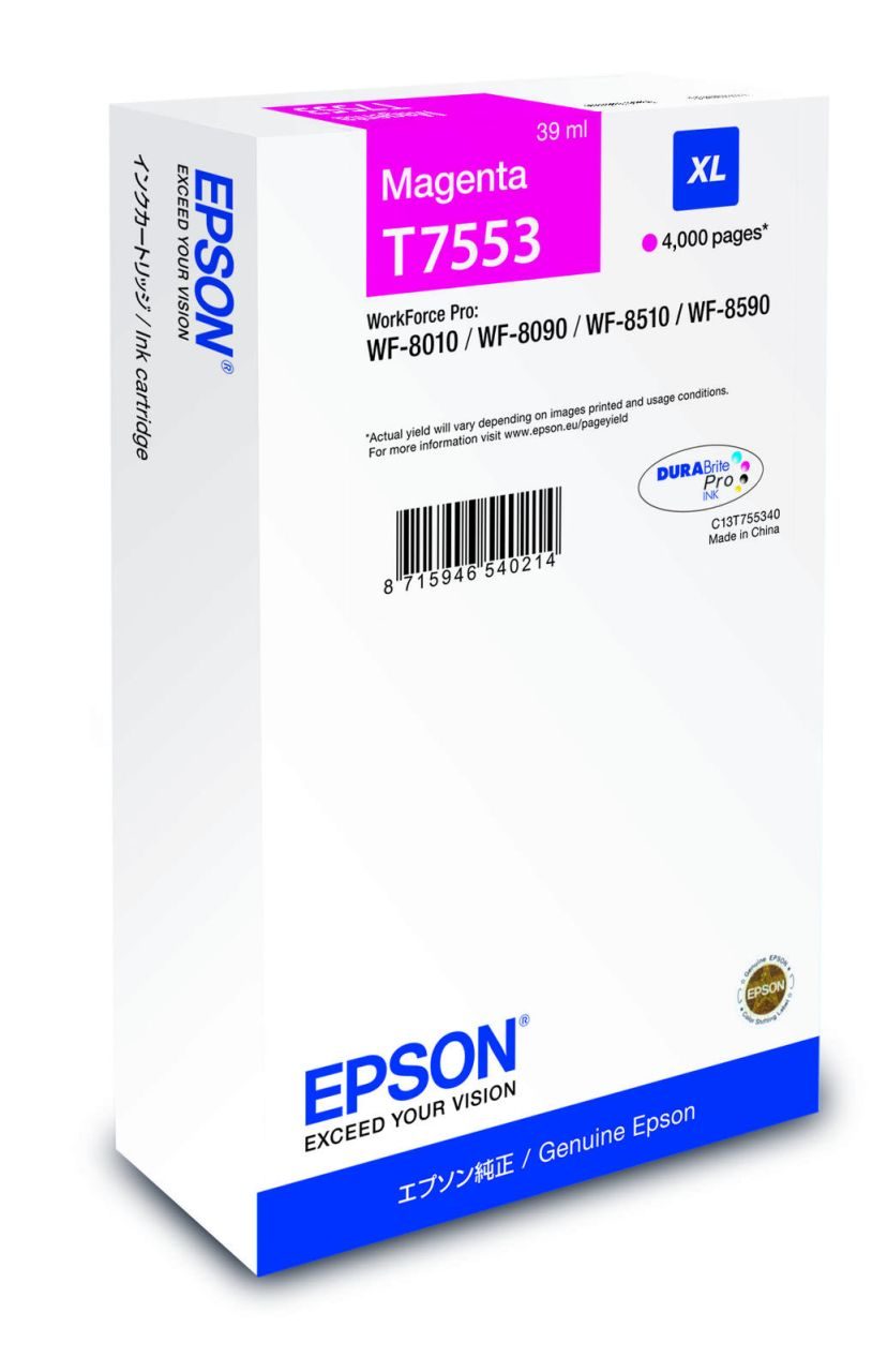 Epson Original T7553XL Druckerpatrone magenta 4.000 Seiten 39ml (C13T755340)